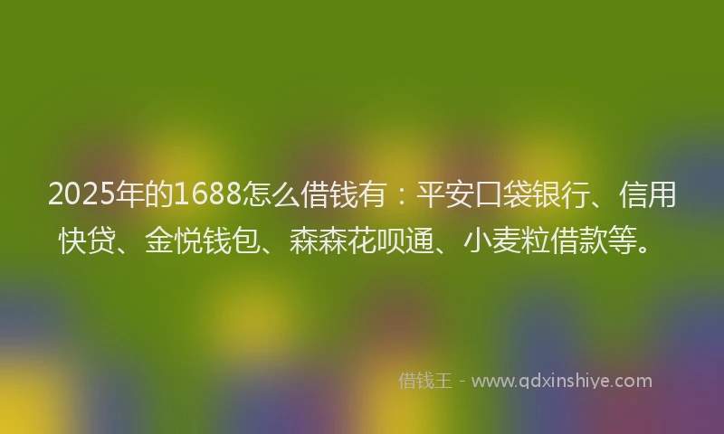 2025年的1688怎么借钱有：平安口袋银行、信用快贷、金悦钱包、森森花呗通、小麦粒借款等。