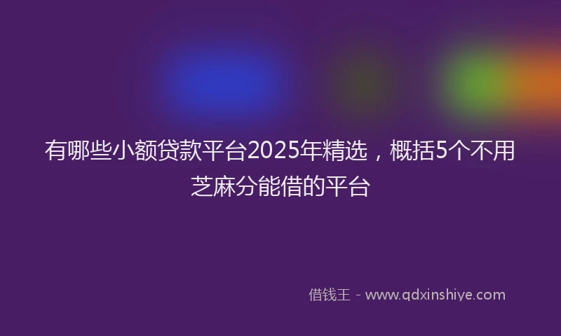有哪些小额贷款平台2025年精选，概括5个不用芝麻分能借的平台