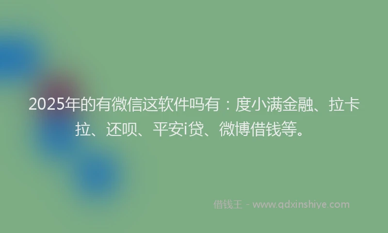 2025年的有微信这软件吗有：度小满金融、拉卡拉、还呗、平安i贷、微博借钱等。