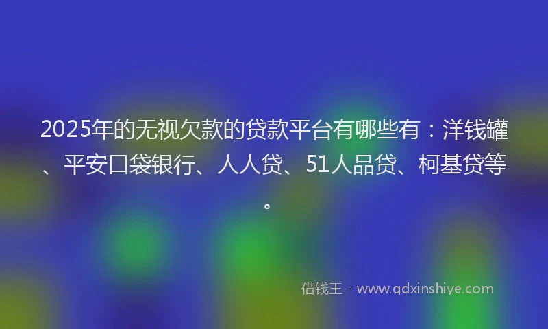 2025年的无视欠款的贷款平台有哪些有：洋钱罐、平安口袋银行、人人贷、51人品贷、柯基贷等。