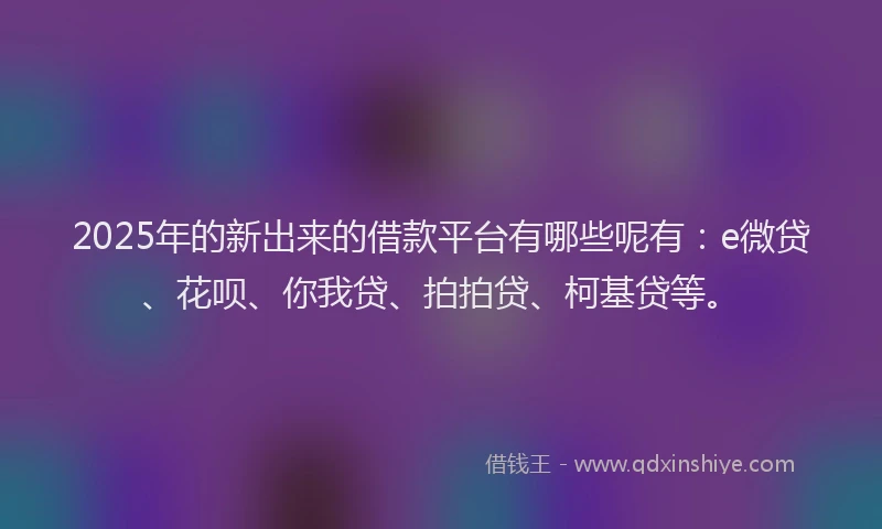 2025年的新出来的借款平台有哪些呢有：e微贷、花呗、你我贷、拍拍贷、柯基贷等。