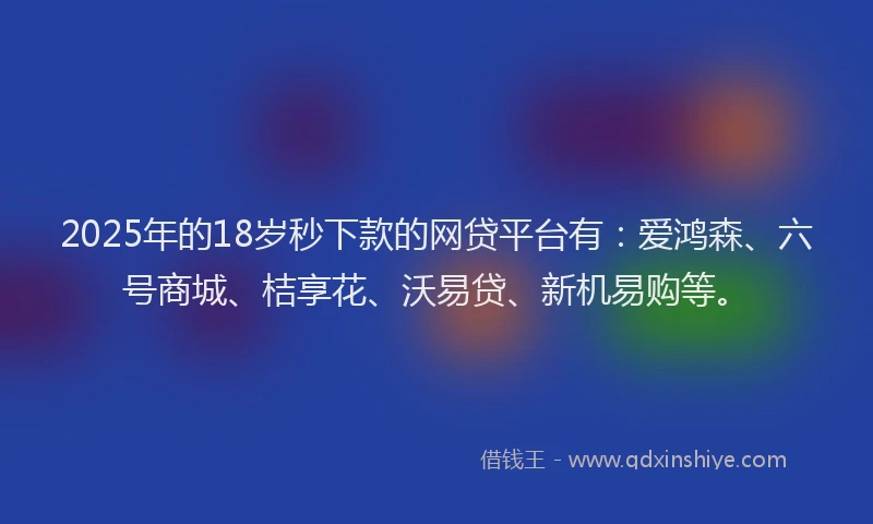 2025年的18岁秒下款的网贷平台有：爱鸿森、六号商城、桔享花、沃易贷、新机易购等。