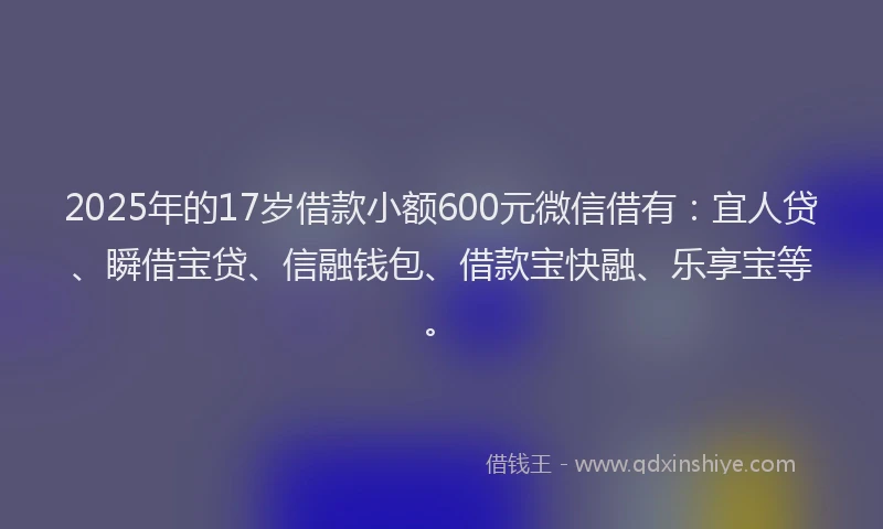 2025年的17岁借款小额600元微信借有：宜人贷、瞬借宝贷、信融钱包、借款宝快融、乐享宝等。