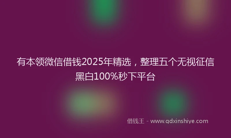 有本领微信借钱2025年精选，整理五个无视征信黑白100%秒下平台