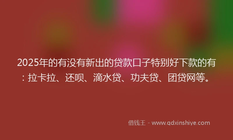 2025年的有没有新出的贷款口子特别好下款的有：拉卡拉、还呗、滴水贷、功夫贷、团贷网等。