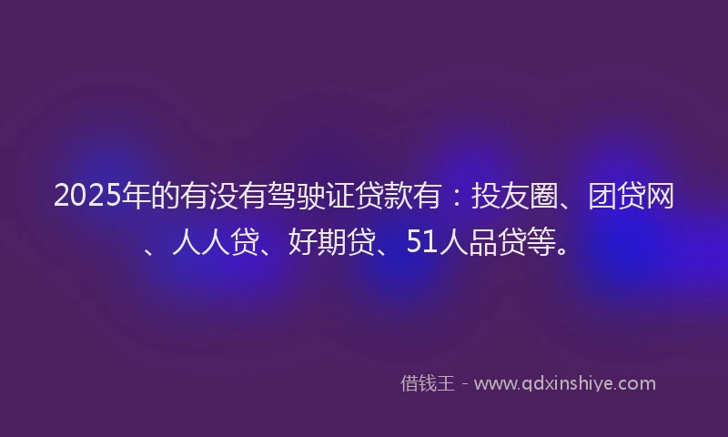 2025年的有没有驾驶证贷款有：投友圈、团贷网、人人贷、好期贷、51人品贷等。