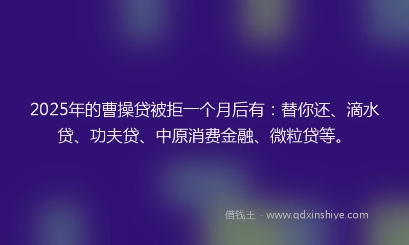 2025年的曹操贷被拒一个月后有：替你还、滴水贷、功夫贷、中原消费金融、微粒贷等。