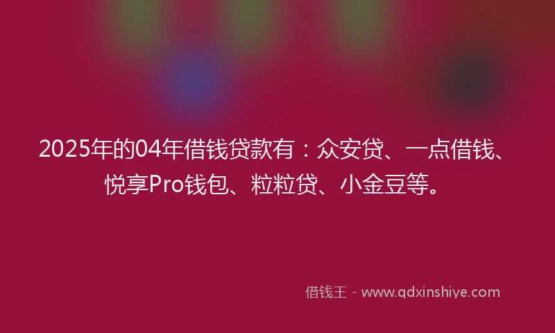 2025年的04年借钱贷款有：众安贷、一点借钱、悦享Pro钱包、粒粒贷、小金豆等。