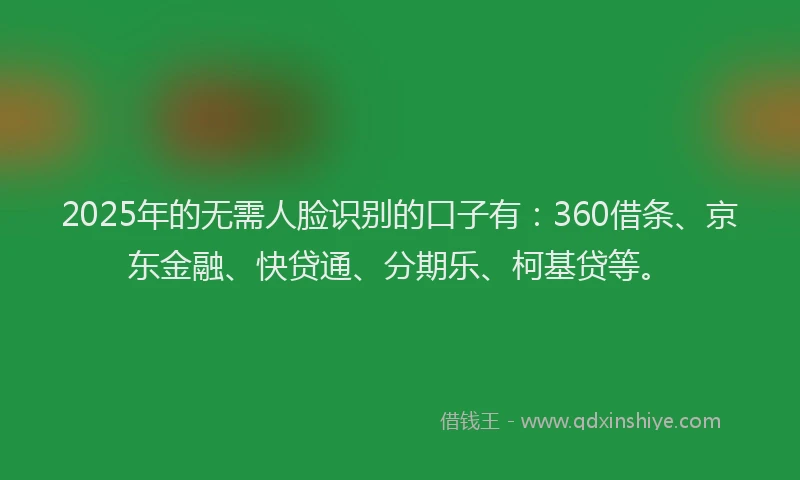 2025年的无需人脸识别的口子有：360借条、京东金融、快贷通、分期乐、柯基贷等。