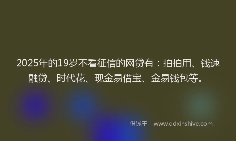 2025年的19岁不看征信的网贷有：拍拍用、钱速融贷、时代花、现金易借宝、金易钱包等。