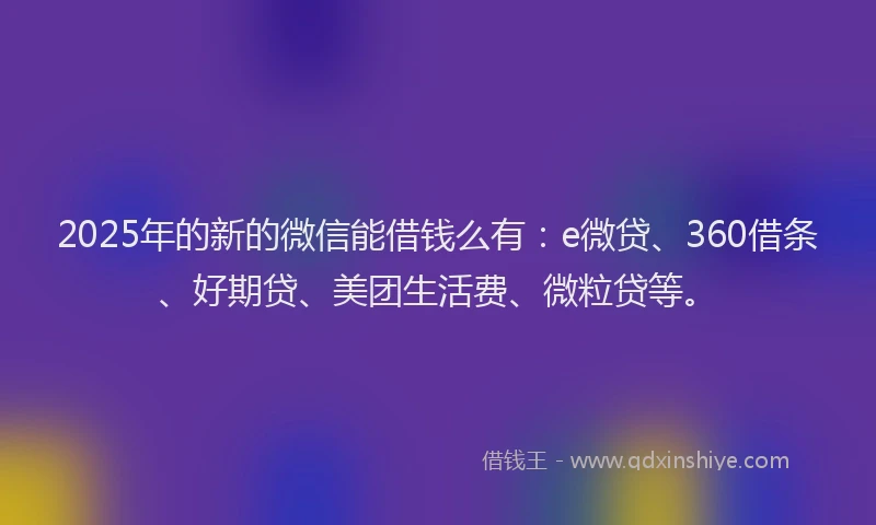 2025年的新的微信能借钱么有：e微贷、360借条、好期贷、美团生活费、微粒贷等。