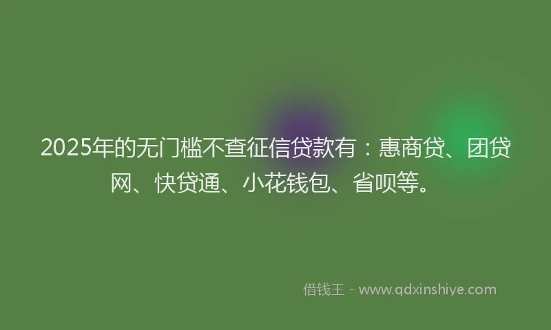 2025年的无门槛不查征信贷款有：惠商贷、团贷网、快贷通、小花钱包、省呗等。