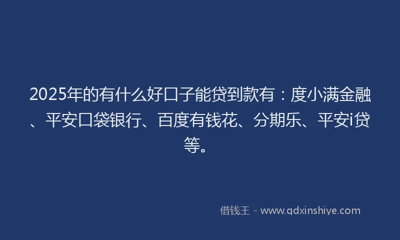 2025年的有什么好口子能贷到款有：度小满金融、平安口袋银行、百度有钱花、分期乐、平安i贷等。