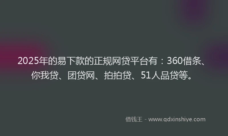 2025年的易下款的正规网贷平台有：360借条、你我贷、团贷网、拍拍贷、51人品贷等。