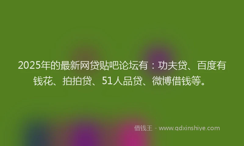 2025年的最新网贷贴吧论坛有：功夫贷、百度有钱花、拍拍贷、51人品贷、微博借钱等。