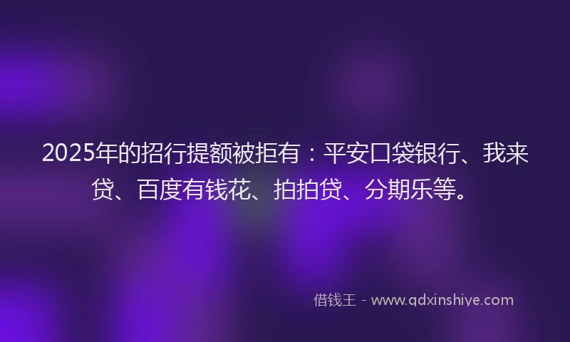 2025年的招行提额被拒有：平安口袋银行、我来贷、百度有钱花、拍拍贷、分期乐等。