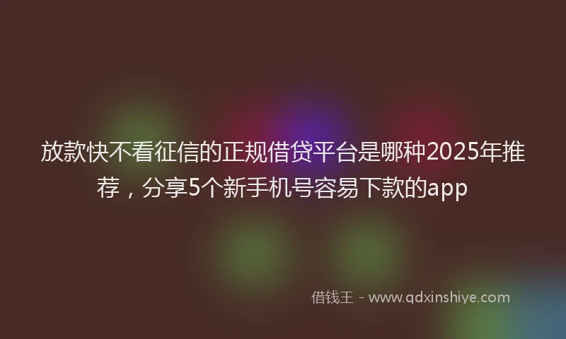 放款快不看征信的正规借贷平台是哪种2025年推荐，分享5个新手机号容易下款的app