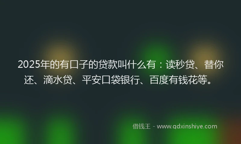 2025年的有口子的贷款叫什么有：读秒贷、替你还、滴水贷、平安口袋银行、百度有钱花等。
