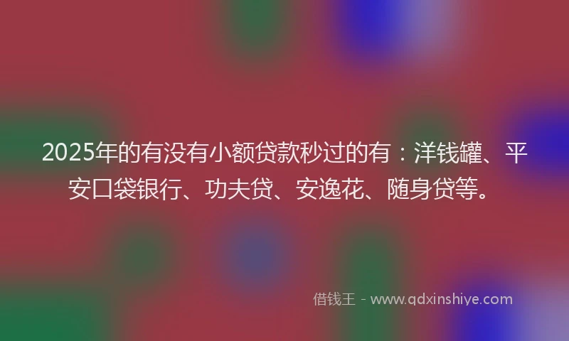 2025年的有没有小额贷款秒过的有：洋钱罐、平安口袋银行、功夫贷、安逸花、随身贷等。