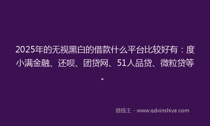 2025年的无视黑白的借款什么平台比较好有：度小满金融、还呗、团贷网、51人品贷、微粒贷等。