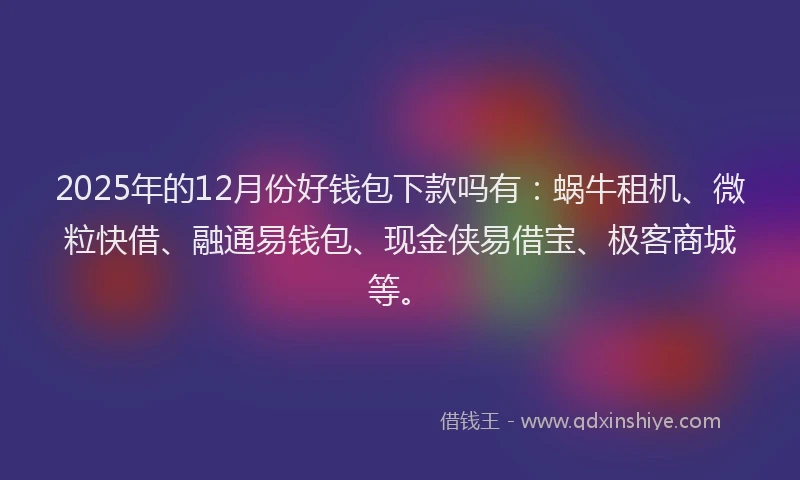 2025年的12月份好钱包下款吗有：蜗牛租机、微粒快借、融通易钱包、现金侠易借宝、极客商城等。