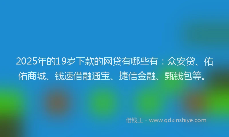 2025年的19岁下款的网贷有哪些有：众安贷、佑佑商城、钱速借融通宝、捷信金融、甄钱包等。