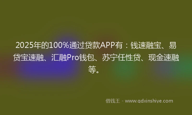 2025年的100%通过贷款APP有：钱速融宝、易贷宝速融、汇融Pro钱包、苏宁任性贷、现金速融等。