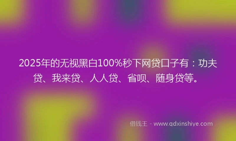 2025年的无视黑白100%秒下网贷口子有：功夫贷、我来贷、人人贷、省呗、随身贷等。