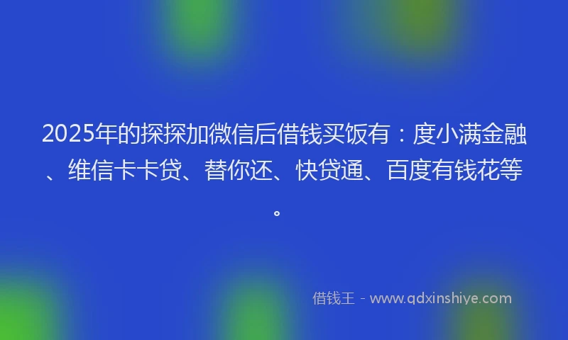 2025年的探探加微信后借钱买饭有：度小满金融、维信卡卡贷、替你还、快贷通、百度有钱花等。