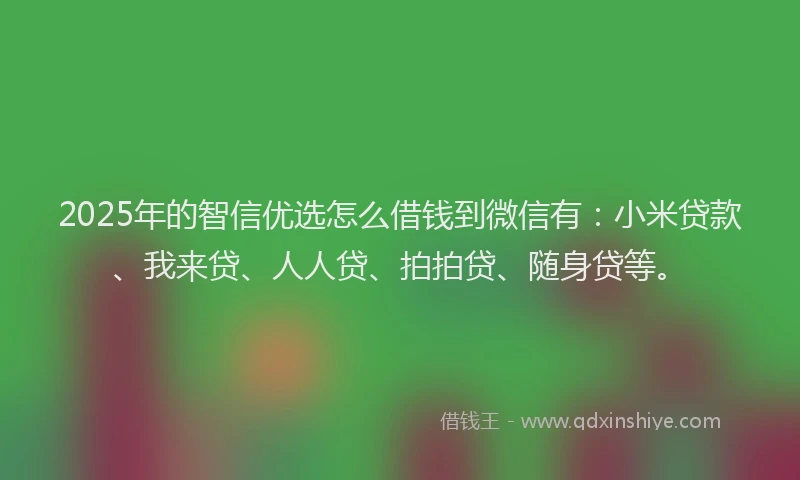 2025年的智信优选怎么借钱到微信有：小米贷款、我来贷、人人贷、拍拍贷、随身贷等。