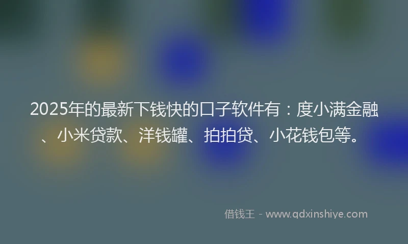 2025年的最新下钱快的口子软件有：度小满金融、小米贷款、洋钱罐、拍拍贷、小花钱包等。