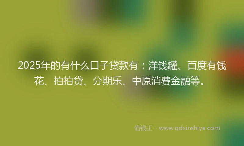 2025年的有什么口子贷款有：洋钱罐、百度有钱花、拍拍贷、分期乐、中原消费金融等。