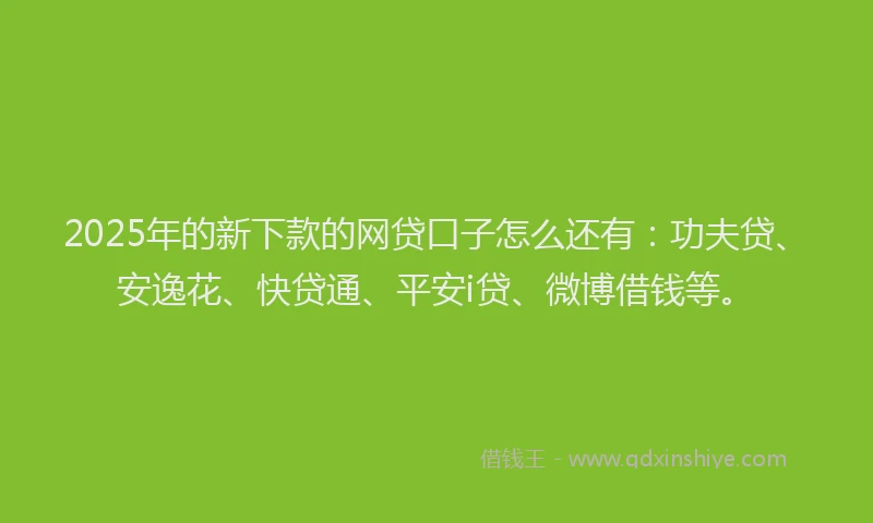2025年的新下款的网贷口子怎么还有：功夫贷、安逸花、快贷通、平安i贷、微博借钱等。