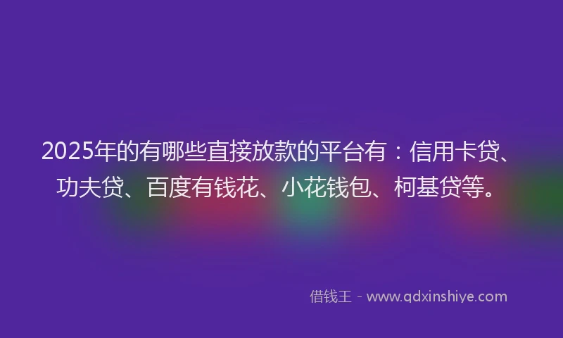 2025年的有哪些直接放款的平台有：信用卡贷、功夫贷、百度有钱花、小花钱包、柯基贷等。