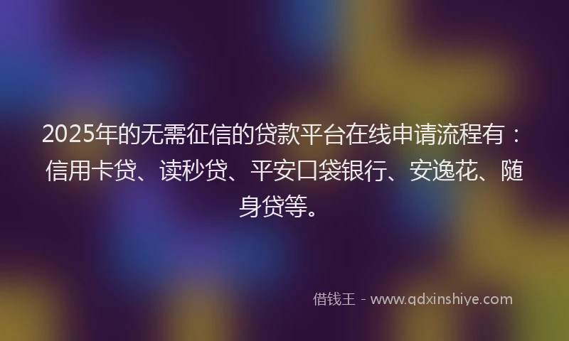 2025年的无需征信的贷款平台在线申请流程有：信用卡贷、读秒贷、平安口袋银行、安逸花、随身贷等。