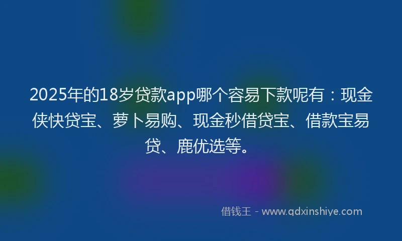 2025年的18岁贷款app哪个容易下款呢有:现金侠快贷宝、萝卜易购、现金秒借贷宝、借款宝易贷、鹿优选等。