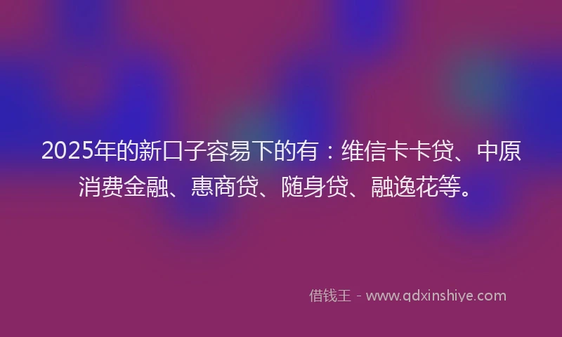 2025年的新口子容易下的有：维信卡卡贷、中原消费金融、惠商贷、随身贷、融逸花等。