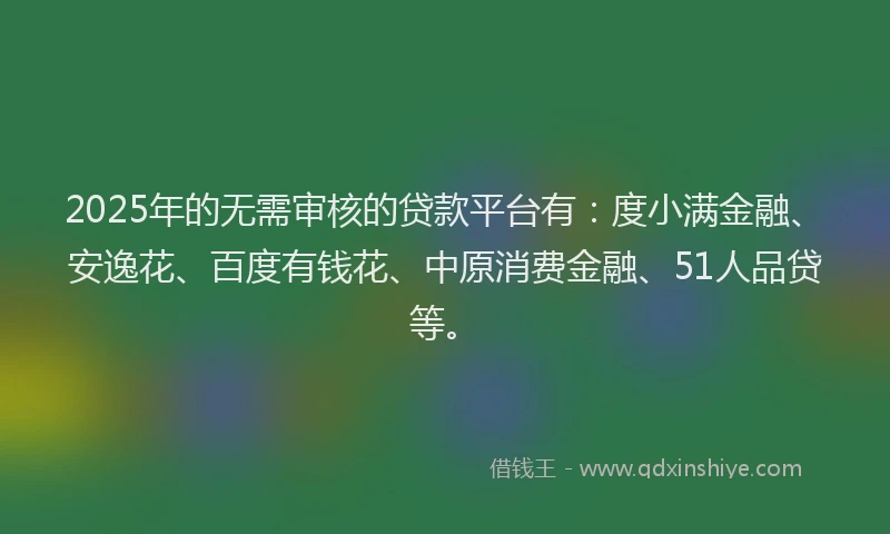 2025年的无需审核的贷款平台有：度小满金融、安逸花、百度有钱花、中原消费金融、51人品贷等。