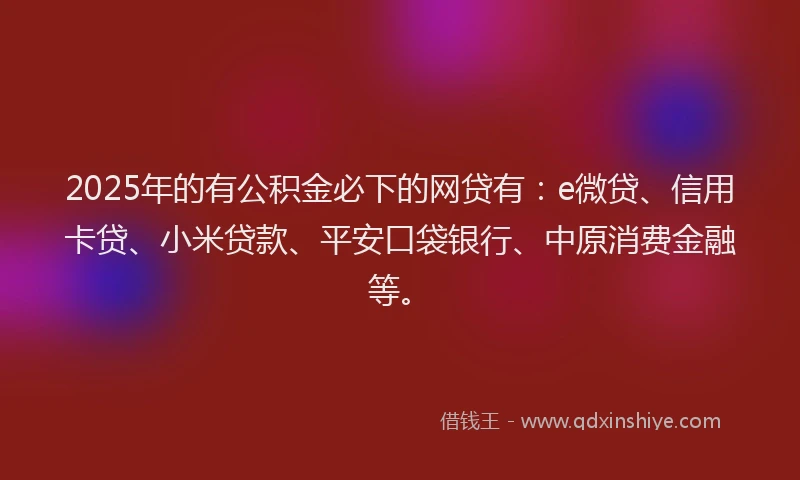 2025年的有公积金必下的网贷有：e微贷、信用卡贷、小米贷款、平安口袋银行、中原消费金融等。
