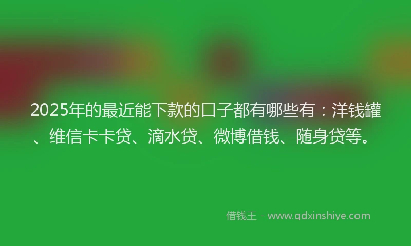2025年的最近能下款的口子都有哪些有：洋钱罐、维信卡卡贷、滴水贷、微博借钱、随身贷等。