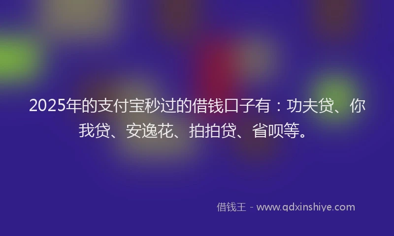 2025年的支付宝秒过的借钱口子有：功夫贷、你我贷、安逸花、拍拍贷、省呗等。