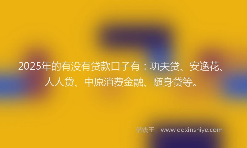 2025年的有没有贷款口子有：功夫贷、安逸花、人人贷、中原消费金融、随身贷等。