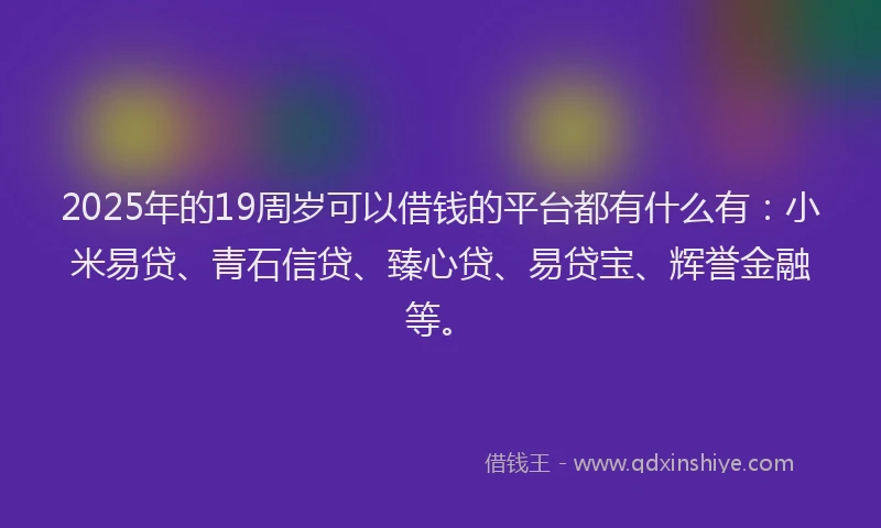 2025年的19周岁可以借钱的平台都有什么有：小米易贷、青石信贷、臻心贷、易贷宝、辉誉金融等。