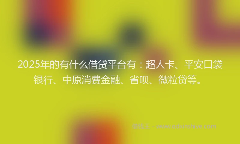 2025年的有什么借贷平台有：超人卡、平安口袋银行、中原消费金融、省呗、微粒贷等。