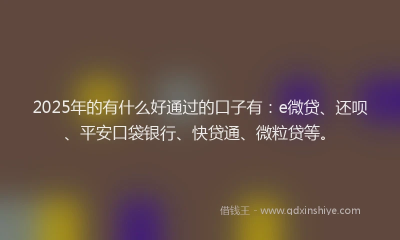 2025年的有什么好通过的口子有：e微贷、还呗、平安口袋银行、快贷通、微粒贷等。