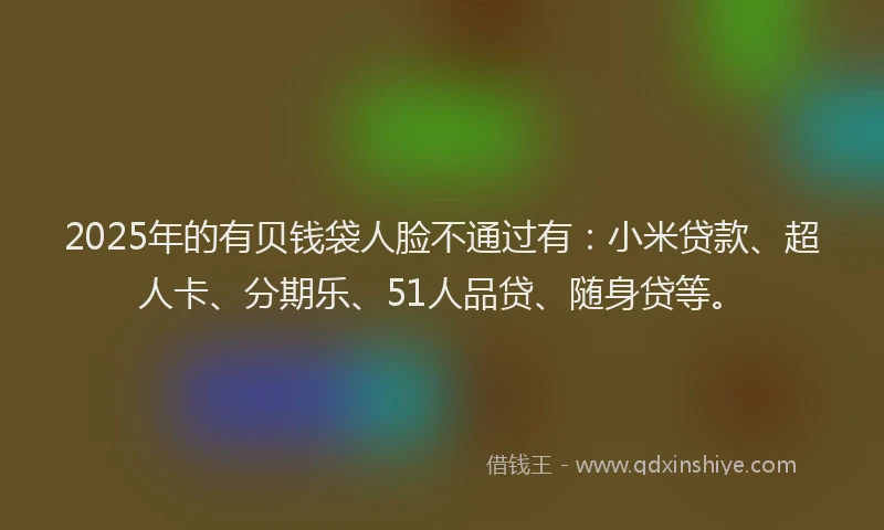 2025年的有贝钱袋人脸不通过有：小米贷款、超人卡、分期乐、51人品贷、随身贷等。