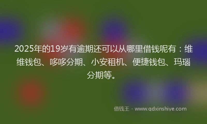 2025年的19岁有逾期还可以从哪里借钱呢有：维维钱包、哆哆分期、小安租机、便捷钱包、玛瑙分期等。