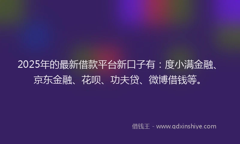 2025年的最新借款平台新口子有：度小满金融、京东金融、花呗、功夫贷、微博借钱等。