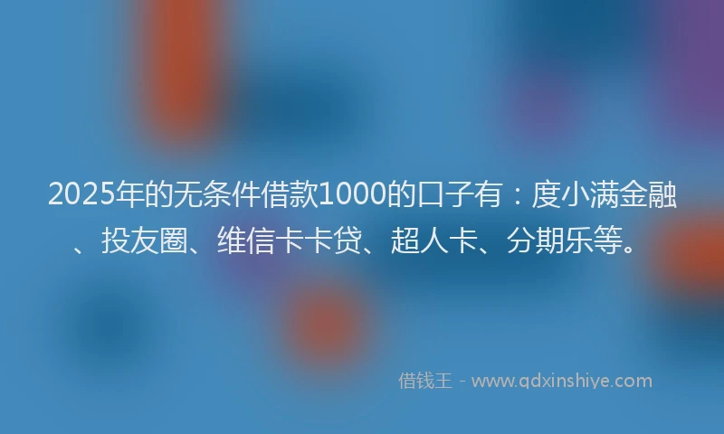 2025年的无条件借款1000的口子有：度小满金融、投友圈、维信卡卡贷、超人卡、分期乐等。