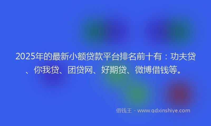 2025年的最新小额贷款平台排名前十有：功夫贷、你我贷、团贷网、好期贷、微博借钱等。